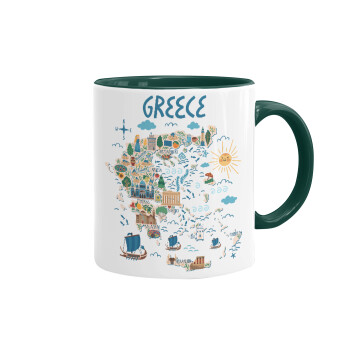 Χάρτης Ελλάδος, Κούπα χρωματιστή πράσινη, κεραμική, 330ml