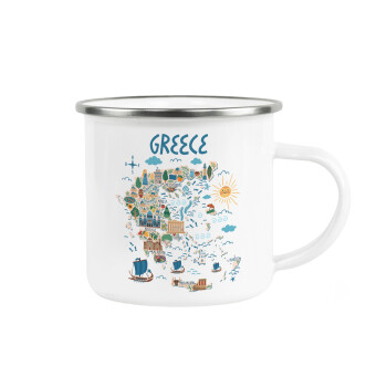 Greek map, Metallic enamel cup white 360ml