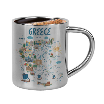 Greek map, Double-wall metal cup for espresso (220ml)