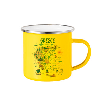 Greek map, Yellow Enamel Metallic Cup 360ml