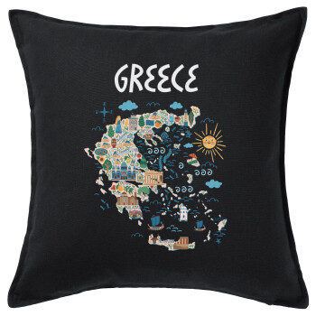 Greek map, Sofa cushion black 50x50cm includes filling