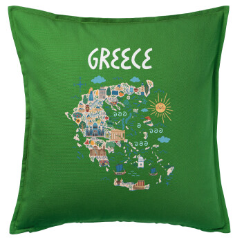 Greek map, Sofa cushion Green 50x50cm includes filling