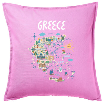 Greek map, Sofa cushion Pink 50x50cm includes filling