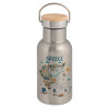 Stainless steel metallic thermos flask, silver with a bamboo lid, double-walled, 350ml.