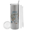 Eco friendly stainless steel Silver tumbler 600ml, with metal straw & cleaning brush