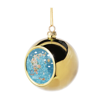 Greek map, Χριστουγεννιάτικη μπάλα δένδρου Χρυσή 8cm