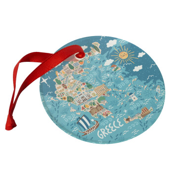 Greek map, Χριστουγεννιάτικο στολίδι γυάλινο 9cm