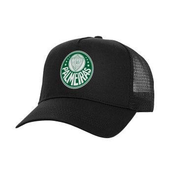 Palmeiras, Structured Trucker Adult Hat, with Mesh, Black (100% COTTON, ADULT, UNISEX, ONE SIZE)