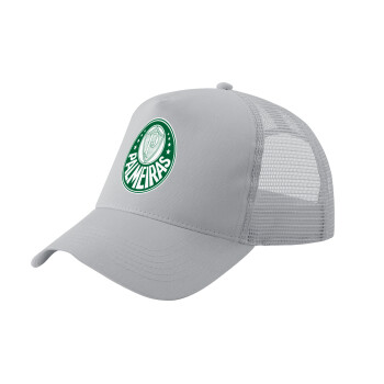 Palmeiras, Adult Structured Trucker Hat, with Mesh, GRAY (100% COTTON, ADULT, UNISEX, ONE SIZE)