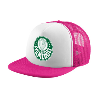 Palmeiras, Καπέλο παιδικό Soft Trucker με Δίχτυ ΡΟΖ/ΛΕΥΚΟ (POLYESTER, ΠΑΙΔΙΚΟ, ONE SIZE)