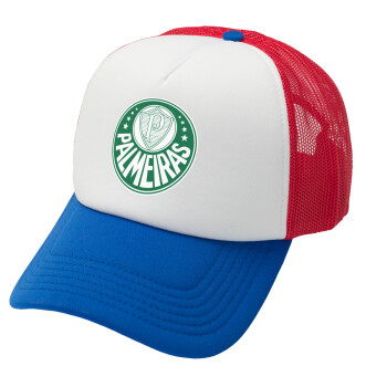 Palmeiras, Adult Soft Trucker Hat with Red/Blue/White Mesh (POLYESTER, ADULT, UNISEX, ONE SIZE)