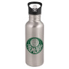 Water bottle Silver with straw, stainless steel 600ml