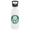 White water bottle with straw, stainless steel 600ml