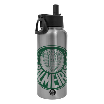 Palmeiras, Metal mug thermo Silver with Straw and Spout Lid (Stainless steel), double wall, 950ml