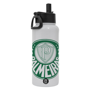 Palmeiras, Metal mug thermo White with Straw and Spout Lid (Stainless steel), double wall, 950ml