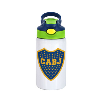 Club Atlético Boca Juniors, Children's hot water bottle, stainless steel, with safety straw, green, blue (350ml)