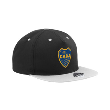 Club Atlético Boca Juniors, Adult Flat Snapback Hat Black/Grey, (100% COTTON TWILL, ADULT, UNISEX, ONE SIZE)