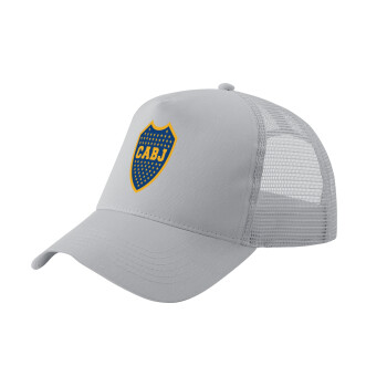 Club Atlético Boca Juniors, Adult Structured Trucker Hat, with Mesh, GRAY (100% COTTON, ADULT, UNISEX, ONE SIZE)