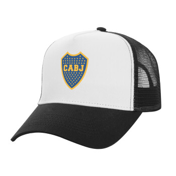 Club Atlético Boca Juniors, Adult Structured Trucker Hat, with Mesh, WHITE/BLACK (100% COTTON, ADULT, UNISEX, ONE SIZE)