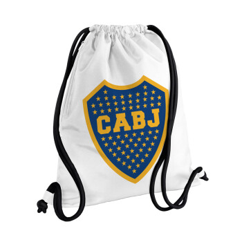 Club Atlético Boca Juniors, Τσάντα πλάτης πουγκί GYMBAG λευκή, με τσέπη (40x48cm) & χονδρά κορδόνια