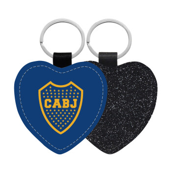 Club Atlético Boca Juniors, Μπρελόκ PU δερμάτινο glitter καρδιά ΜΑΥΡΟ