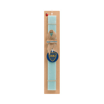 Club Atlético Boca Juniors, Easter Set, wooden keychain & aromatic flat Easter candle (30cm) (TURQUOISE)