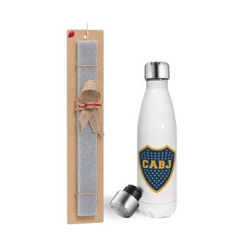 Club Atlético Boca Juniors, Easter candle, metallic white thermos bottle (500ml) & aromatic flat candle (30cm) (GRAY)