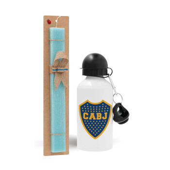 Club Atlético Boca Juniors, Easter Set, metallic aluminum water bottle (500ml) & scented flat candle (30cm) (TURQUOISE)