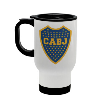 Club Atlético Boca Juniors, Κούπα ταξιδιού ανοξείδωτη με καπάκι, διπλού τοιχώματος (θερμό) λευκή 450ml
