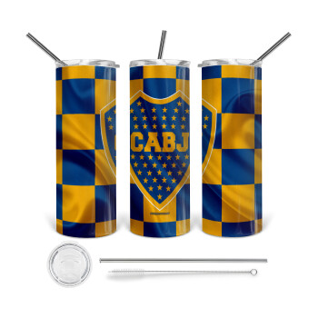 Club Atlético Boca Juniors, 360 Eco friendly stainless steel tumbler 600ml, with metal straw & cleaning brush