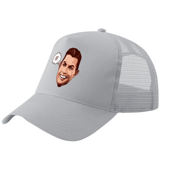 Cristiano Ronaldo, Adult Structured Trucker Hat, with Mesh, GRAY (100% COTTON, ADULT, UNISEX, ONE SIZE)