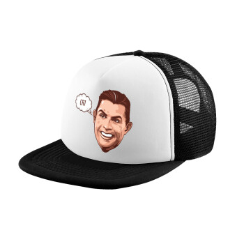 Cristiano Ronaldo, Adult Soft Trucker Hat with Black/White Mesh (POLYESTER, ADULT, UNISEX, ONE SIZE)