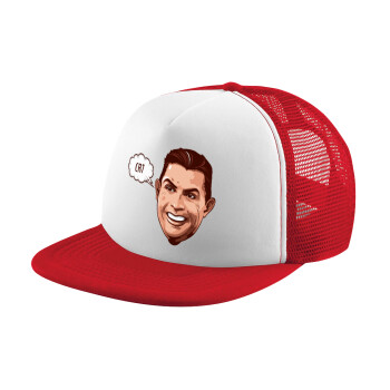 Cristiano Ronaldo, Adult Soft Trucker Hat with Red/White Mesh (POLYESTER, ADULT, UNISEX, ONE SIZE)