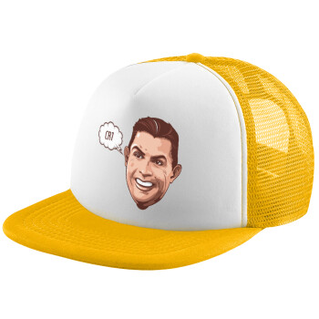 Cristiano Ronaldo, Adult Soft Trucker Hat with Yellow/White Mesh (POLYESTER, ADULT, UNISEX, ONE SIZE)