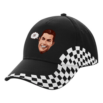 Cristiano Ronaldo, Adult Ultimate BLACK RACING Cap, (100% COTTON DRILL, ADULT, UNISEX, ONE SIZE)