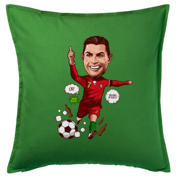 Cristiano Ronaldo, Sofa cushion Green 50x50cm includes filling