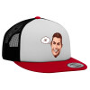 Adult Foam Flat Snapback with Mesh Red-White-Black (POLYESTER, ADULT, UNISEX, ONE SIZE)