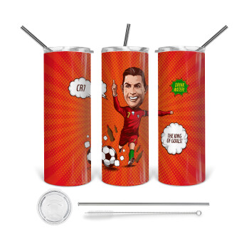 Cristiano Ronaldo, 360 Eco friendly stainless steel tumbler 600ml, with metal straw & cleaning brush