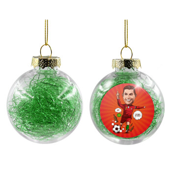 Cristiano Ronaldo, Transparent Christmas tree ball ornament with green filling 8cm