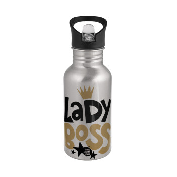 Lady Boss, Water bottle Silver with straw, stainless steel 500ml