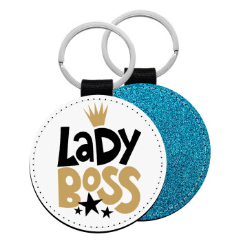 Lady Boss, Μπρελόκ Δερματίνη, στρογγυλό ΜΠΛΕ (5cm)