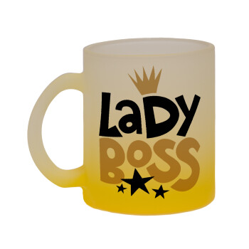 Lady Boss, Κούπα γυάλινη δίχρωμη με βάση το κίτρινο ματ, 330ml