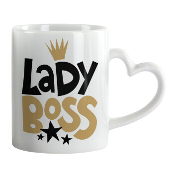Lady Boss, Κούπα καρδιά χερούλι λευκή, κεραμική, 330ml