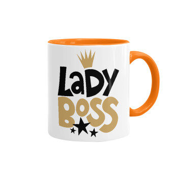 Lady Boss, Κούπα χρωματιστή πορτοκαλί, κεραμική, 330ml
