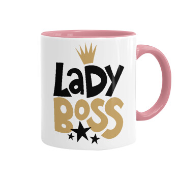 Lady Boss, Κούπα χρωματιστή ροζ, κεραμική, 330ml