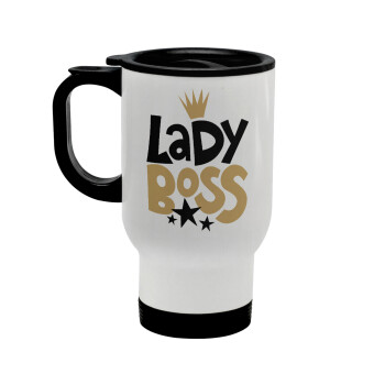 Lady Boss, Stainless steel travel mug with lid, double wall white 450ml