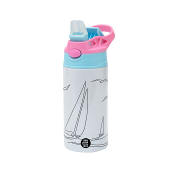 Sailing, Children's hot water bottle, stainless steel, with safety straw, Pink/BlueCiel (360ml) BPA FREE