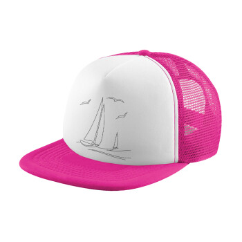 Sailing, Καπέλο Ενηλίκων Soft Trucker με Δίχτυ Pink/White (POLYESTER, ΕΝΗΛΙΚΩΝ, UNISEX, ONE SIZE)