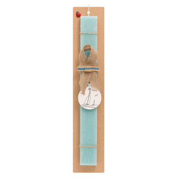 Sailing, Easter Set, wooden keychain & aromatic flat Easter candle (30cm) (TURQUOISE)