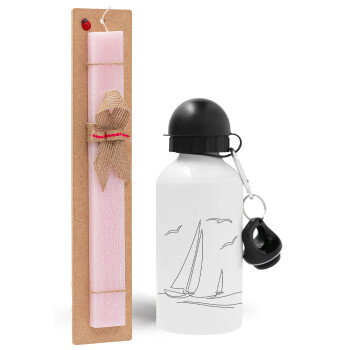 Sailing, Easter Set, metallic aluminum bottle (500ml) & aromatic flat Easter candle (30cm) (PINK)